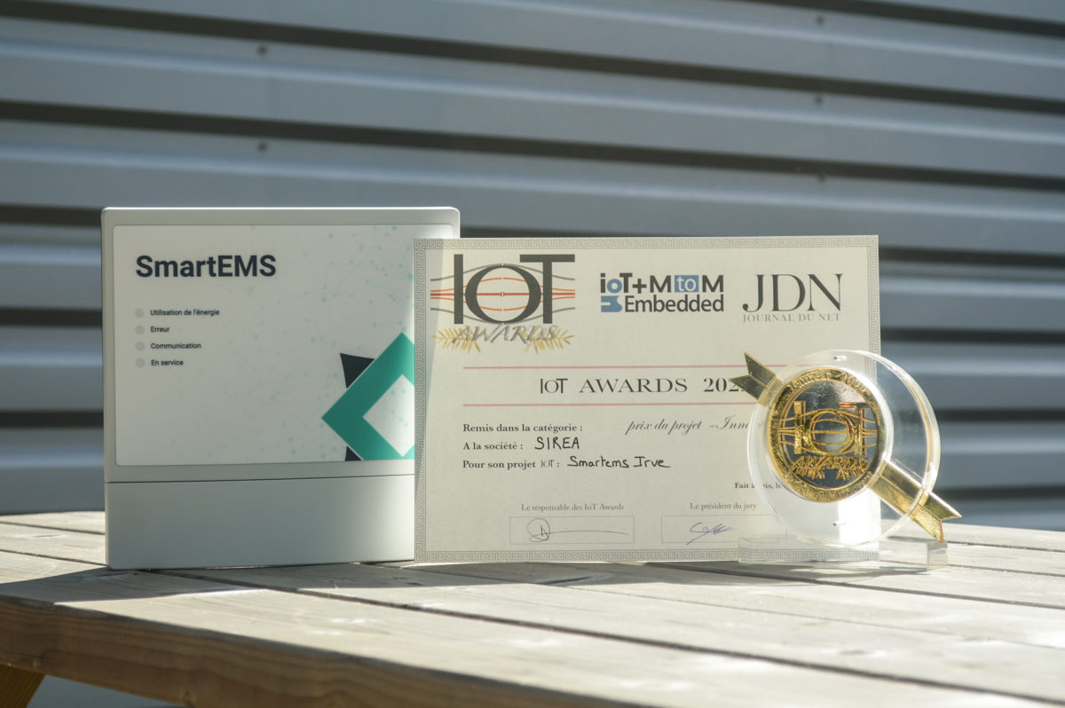 Trophée et diplôme IoT Awards 2022 SmartEMS IRVE Sirea